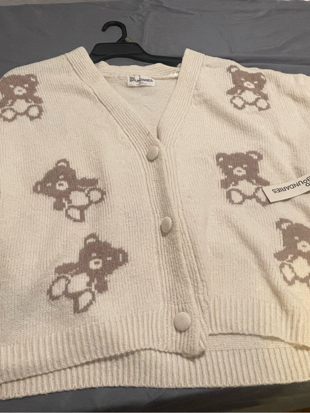 No Boundaries Cream and Taupe Teddy Knit Button Cardigan NWT